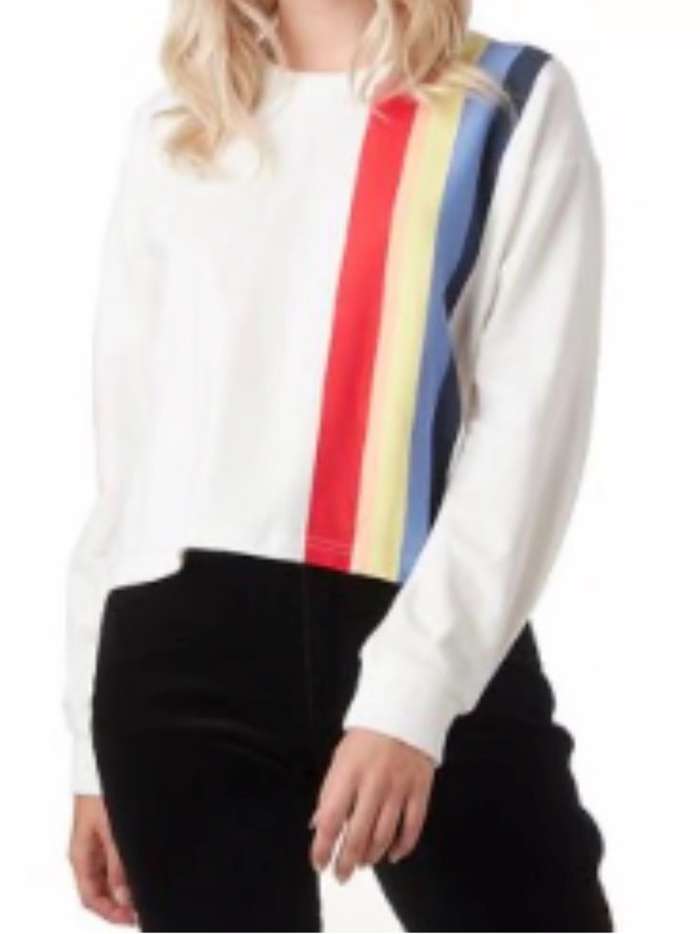 Marine Layer Women's Medium Tate Crop Sweatshirt Vertical Stripe 10132 Stretch M